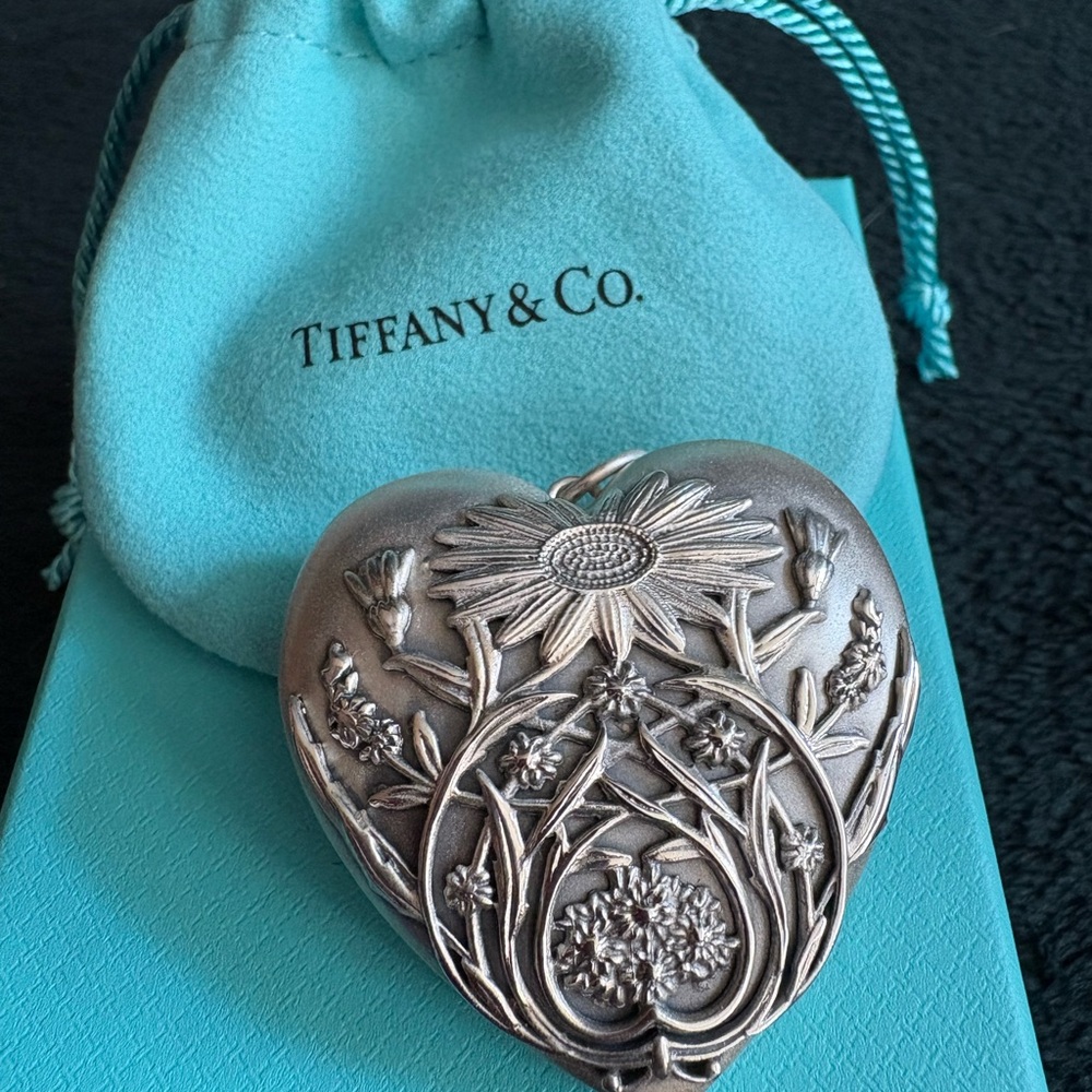 Tiffany & Co. Silver Floral Heart Box
